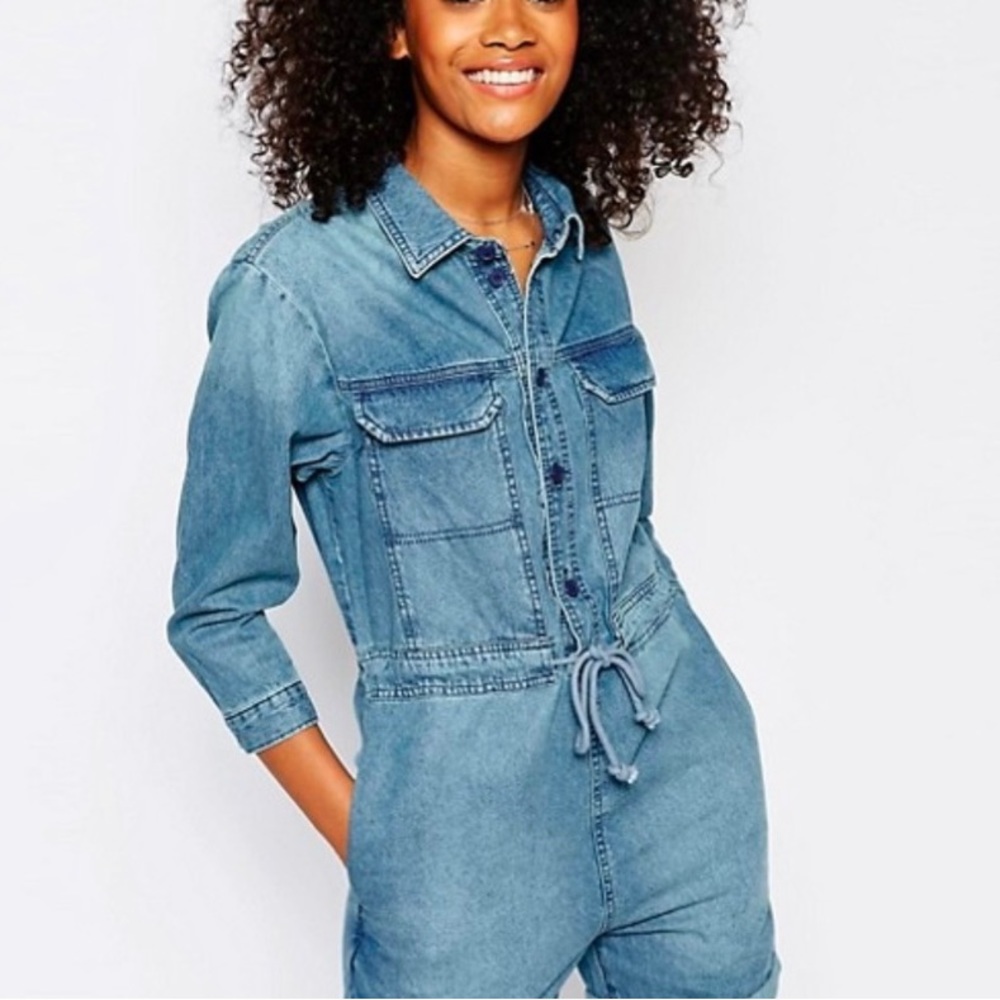 ASOS Denim Tie Waistband Short Jumpsuit Women’s Size 4